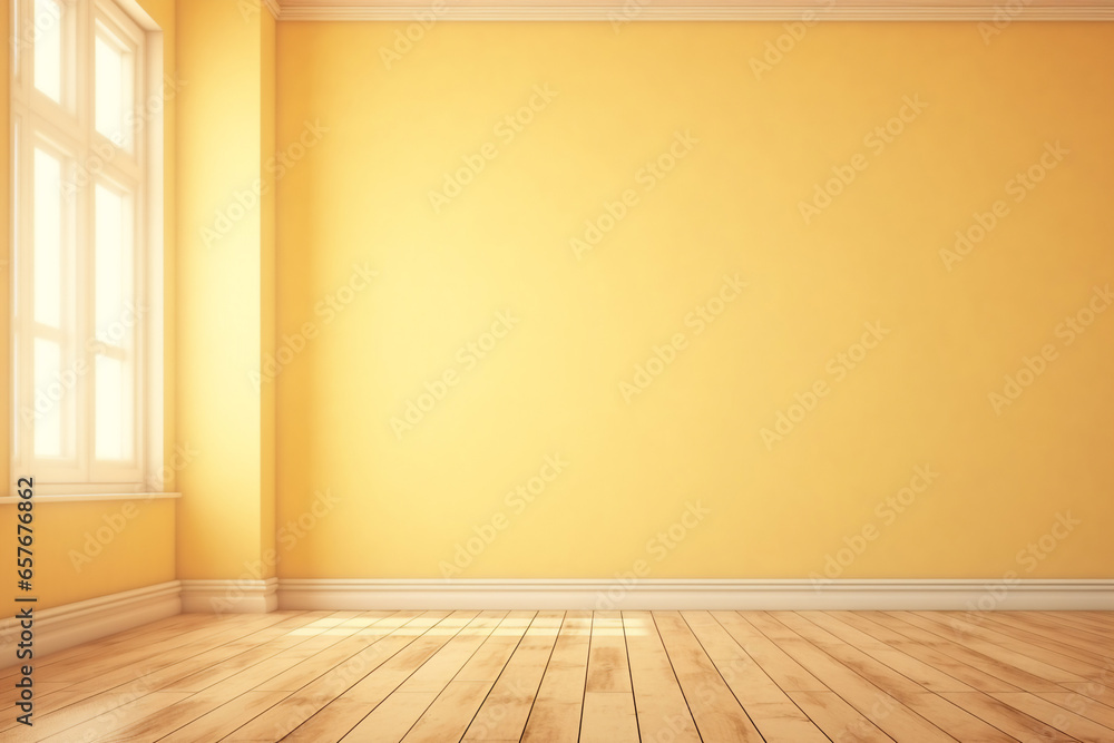 empty room yellow mustard wall and wooden floor ,Empty showcase for product presentation empty room yellow mustard wall and wooden floor ,Empty showcase for product presentation