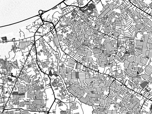 Greyscale vector city map of  Las Pinas in the Philippines with with water, fields and parks, and roads on a white background. photo