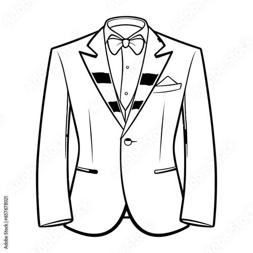 Men's notch lapel Blazer Jacket suit flat sketch fashion illustration technical drawing with front and back view.
 photo