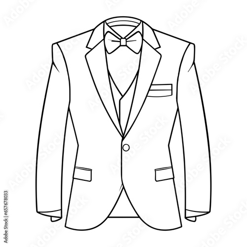 Men's notch lapel Blazer Jacket suit flat sketch fashion illustration technical drawing with front and back view.
 photo