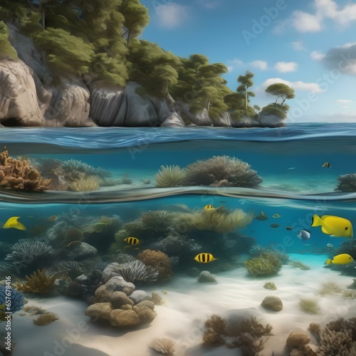 A panoramic view of a coastal ecosystem with a diverse range of marine life in crystal-clear waters2 photo