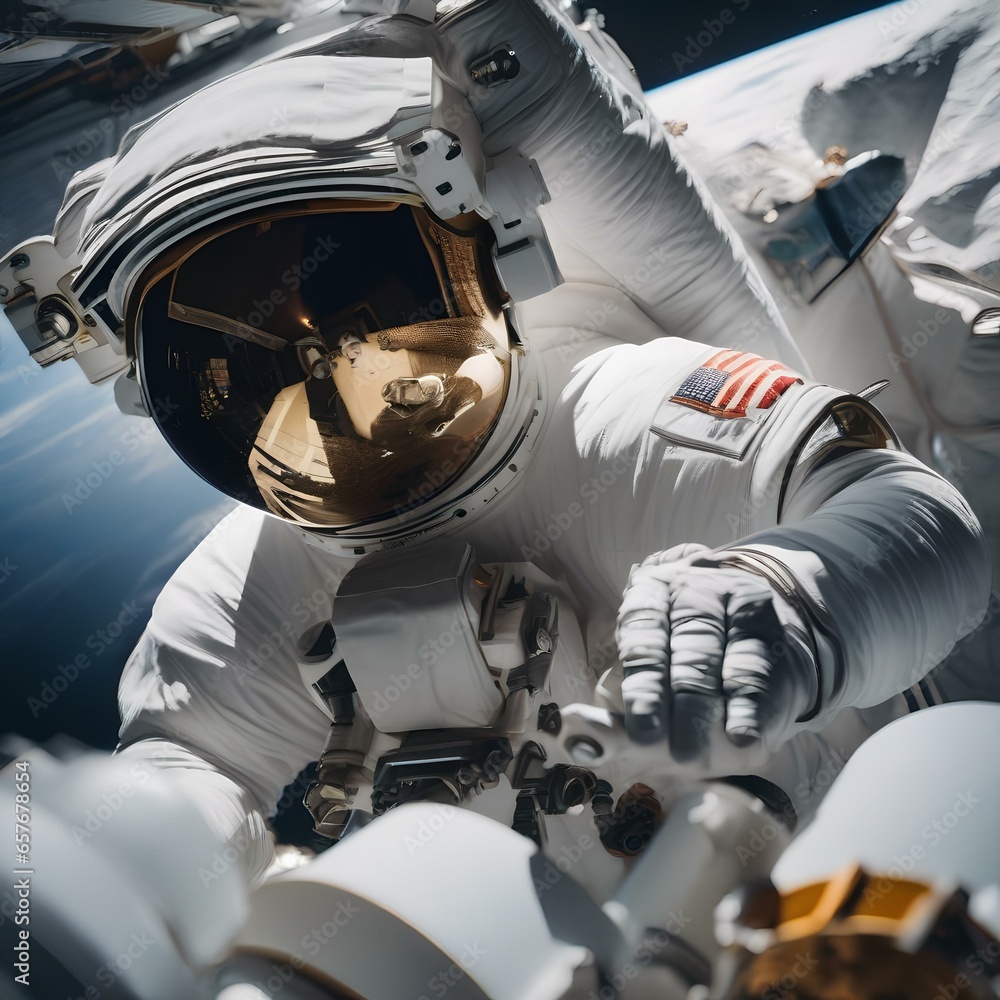 An astronaut conducting a spacewalk while repairing a critical component of a space telescope1 An astronaut conducting a spacewalk while repairing a critical component of a space telescope1