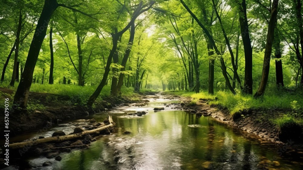 Flowing River Water Surrounded By Lush Green Rainy Forest Background Flowing River Water Surrounded By Lush Green Rainy Forest Background