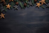 Dark christmas background with christmas decoration, top view
