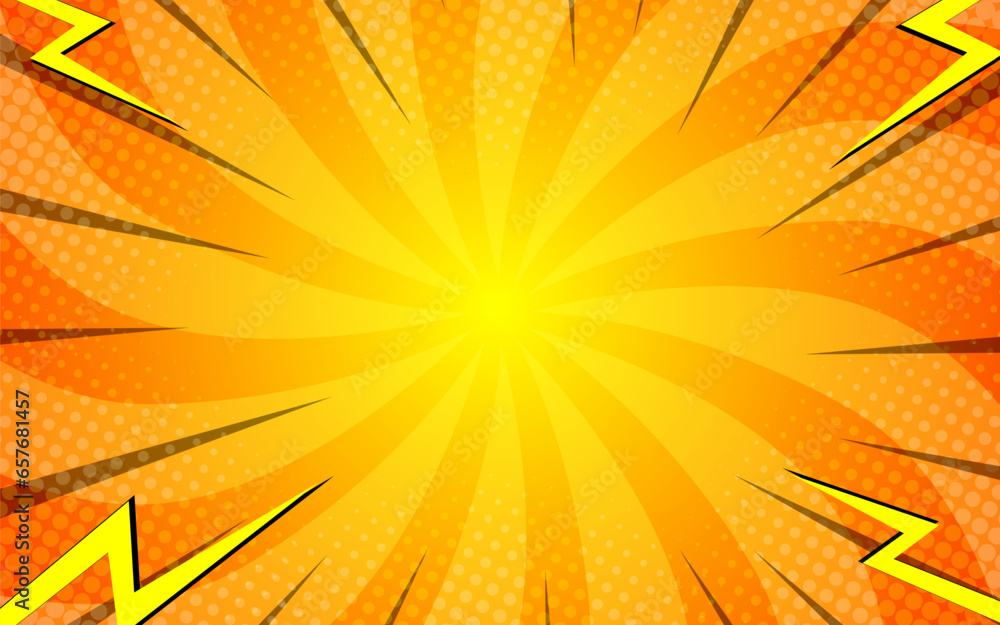 Fototapeta premium Pop art comic background lightning blast halftone dots. Vector Illustrations