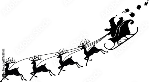 silhouette of a santa 🎅 claus with deers illustration vector