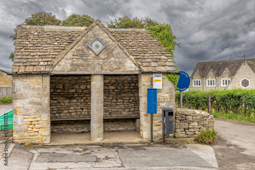 Old historic bus shelter in Nympsfield, Cotswolds, Gloucestershire, United Kingdom. photo