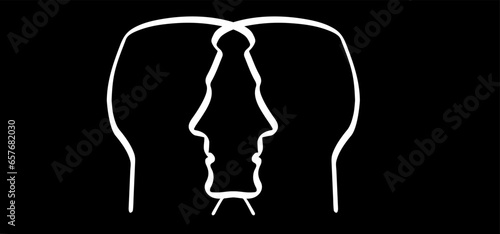 Cartoon face profile line pattern, two owerlap outline silhouette heads. Relationships, interpersonal communication, therapy abstract. People face icon or sign. Human heads symbol.