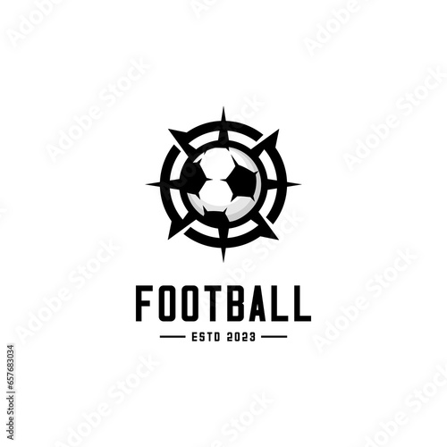 vector soccer ball in the middle of the compas star sign, soccer ball logo
