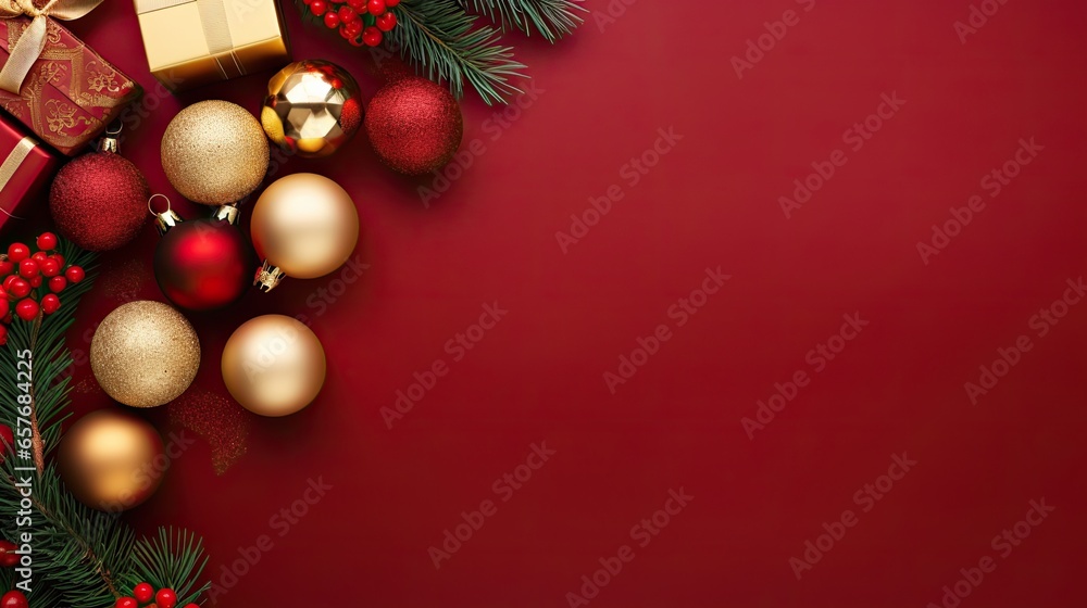 Merry Christmas ornament gift red maroon plain background border arrangement