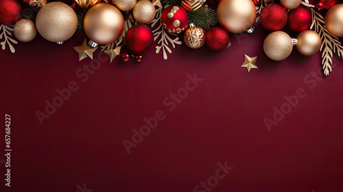 Merry Christmas ornament gift red maroon plain background border arrangement