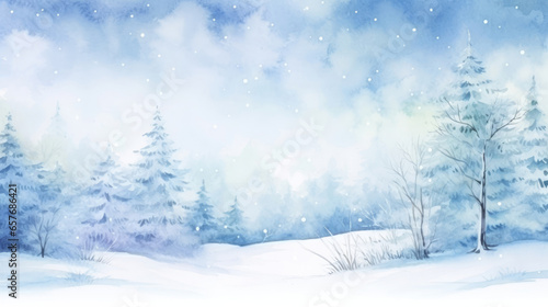 Winter forest landscape watercolor illustration © Veniamin Kraskov