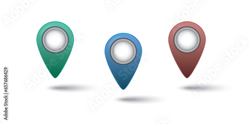 Set of location icons on the map. Modern map markers. Vector illustration on a white background. in 3D style