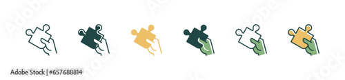 simple hand holding jigsaw puzzle piece icon vector business problem solving success solution creative puzzle fit idea symbol illustration for web and app