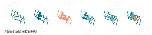 teamwork solving problems together with puzzle piece match solution icon vector with hands holding jigsaw part creative idea strategy symbol illustration