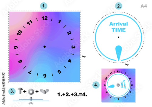 Time parking, disc - Car Parking Disc Timer, Clock Arrival Time Display , blue and pink design, printable A4, from Parking disc serie