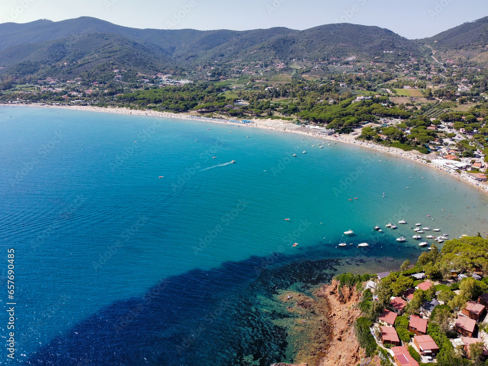 aerial view of the coast of ​​the Island of Elba.