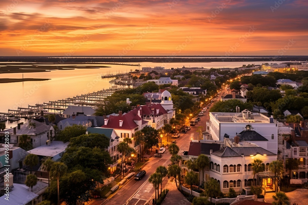 Aerial view of downtown St. Augustine, Florida, USA. Generative AI - obrazy, fototapety, plakaty 