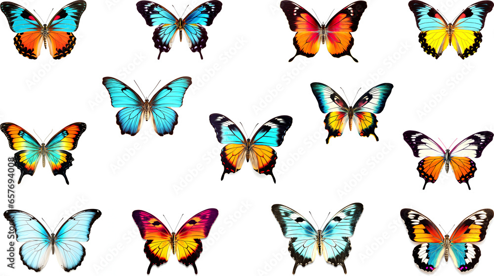 Obraz premium set of colorful butterflies transparent texture for use on white background
