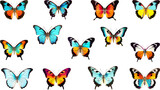 set of colorful butterflies transparent texture for use on white background