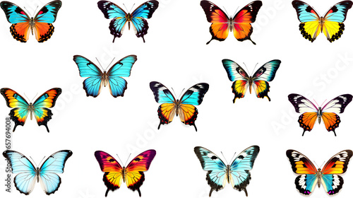 set of colorful butterflies transparent texture for use on white background