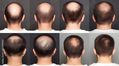 Head adult man, step hair loss, Baldness concept