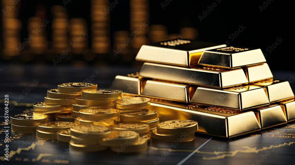 Gold bar with stock graph background. Gold investment concept Gold bar with stock graph background. Gold investment concept