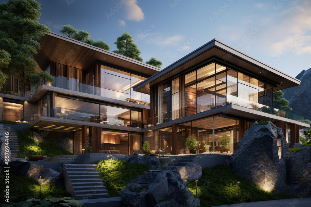 modern villa architecture at a mountain side