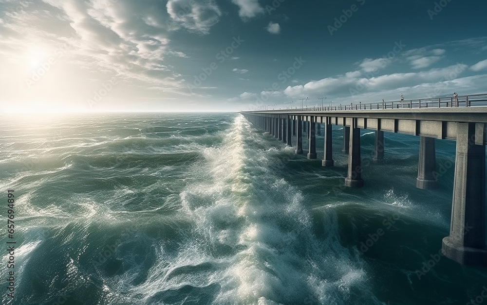 Long bridge on ocean