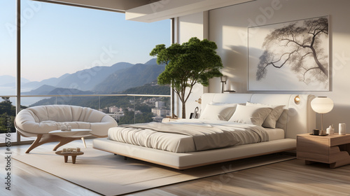 3D Render of a Contemporary Bedroom. Modern Minimalism
