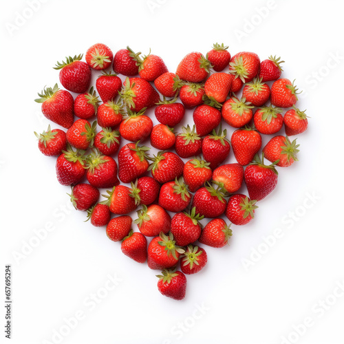 Heap fresh red strawberry be arrange in heart shape on white background. Isolated on white background.