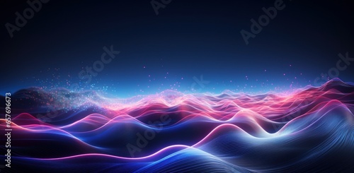 A mesmerizing game scene captures virtual mountains bathed in enchanting purple tones. Ideal for futuristic tech presentations or digital art showcases. Generative AI has crafted this visual masterpie © StockWorld