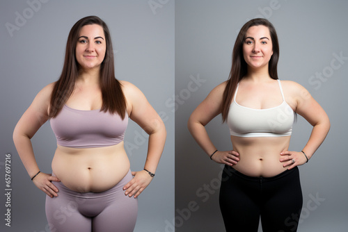 Woman portrait before and after weight loss.  © Vika art