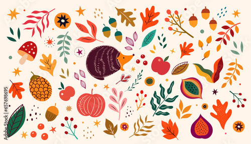 Autumn background. Big autumn vector collection. Symbols of autumn. Set of autumn leaves	