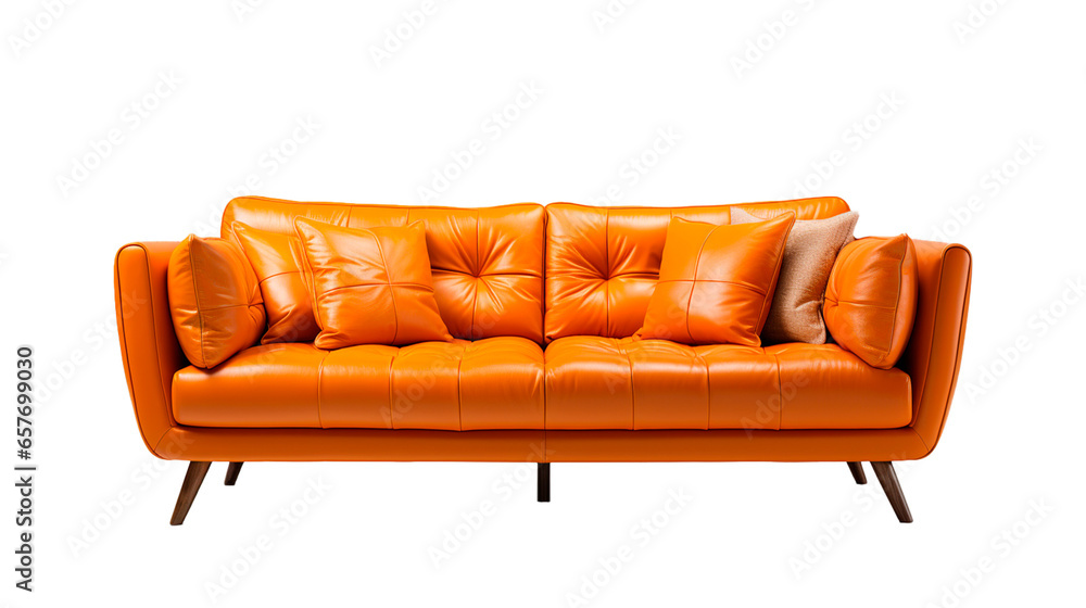 Fototapeta premium Minimalist Comfort: Transparent Background Modern Sofa, PNG. Generative AI.