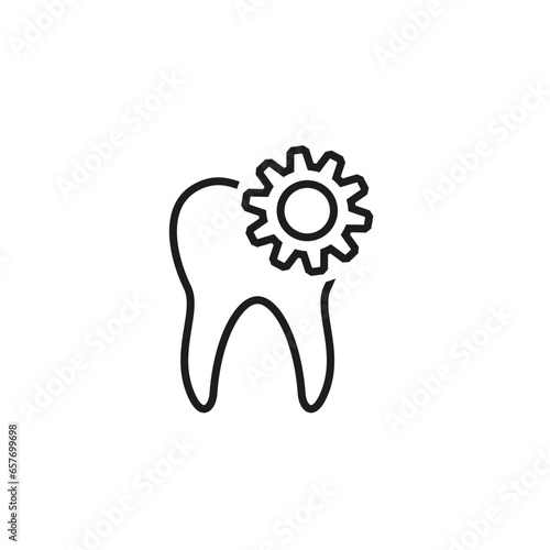 Human tooth icon with gear, cogwheel. Dental restoration, prosthetics and implantation.