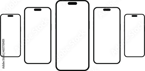 Set of realistic models smartphone with transparent screens. Smartphone mockup collection. Phone mockup in front. Mobile phone. Realistic, flat and line style. Vector EPS 10 photo