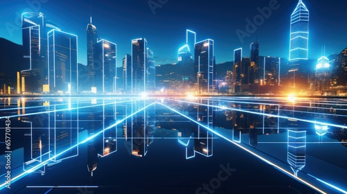 Futuristic city network connection