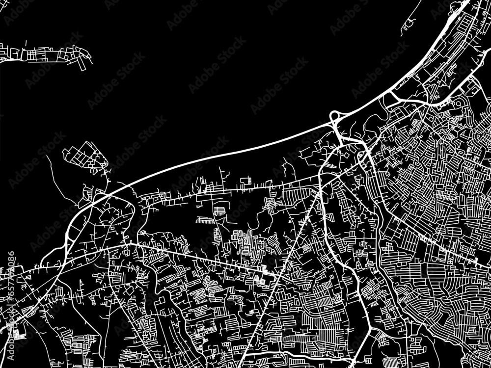 Vector road map of the city of  Bacoor in the Philippines with white roads on a black background.
