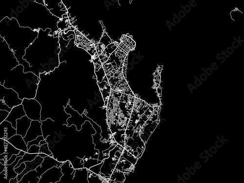 Vector road map of the city of  Tacloban in the Philippines with white roads on a black background.