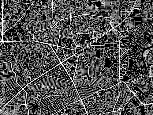 Vector road map of the city of  Quezon City in the Philippines with white roads on a black background.