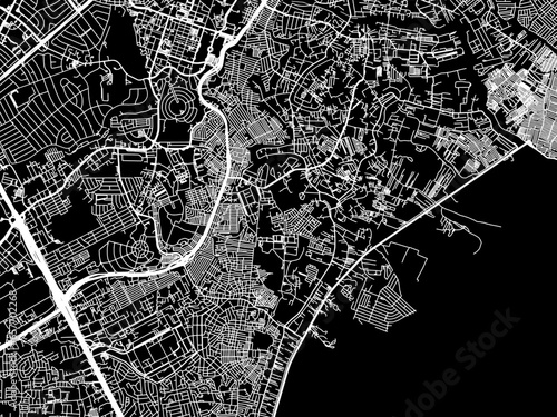 Vector road map of the city of  Taguig in the Philippines with white roads on a black background.