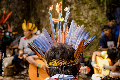 Sao Paulo, SP, Brazil - April 23 2023: Indigenous in Brazilian Amazon village details.
