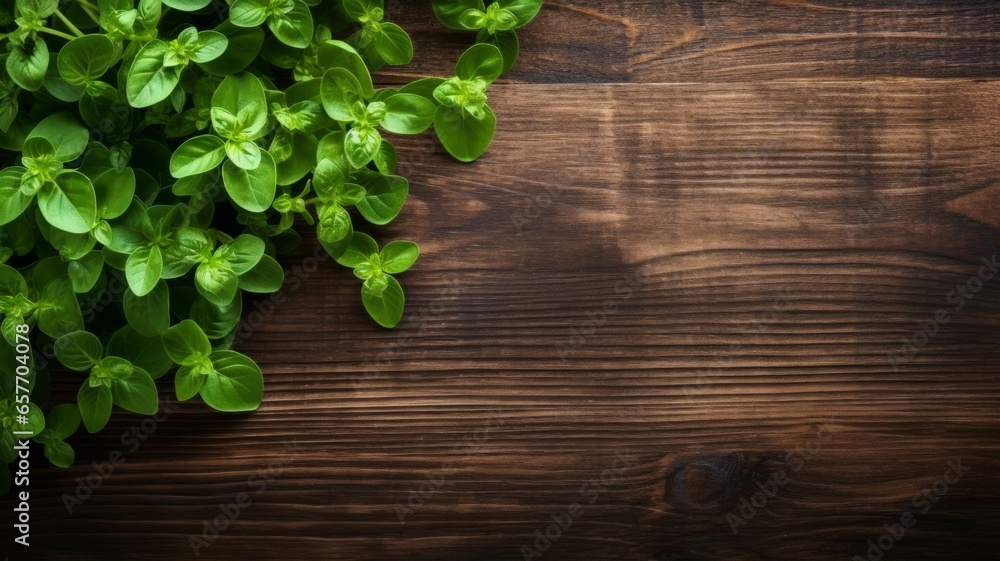 Aromatic Marjoram Herbs Photorealistic Horizontal Background. Healthy Vegetarian Diet. Ai Generated Background with Delicious Aromatic Marjoram Herbs On Wooden Countertop with Copy Space. Aromatic Marjoram Herbs Photorealistic Horizontal Background. Healthy Vegetarian Diet. Ai Generated Background with Delicious Aromatic Marjoram Herbs On Wooden Countertop with Copy Space.
