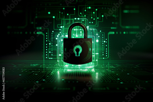 Data Protection Emblem: Digital Padlock and Encryption