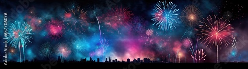 A vibrant fireworks display lighting up the night sky © pham