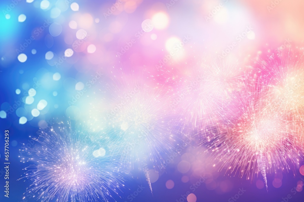 Fototapeta premium Blurred fireworks against a vibrant blue backdrop