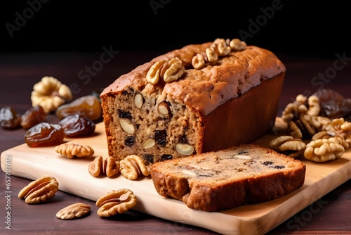 Delicious date and nut bread loaf walnut cake photo