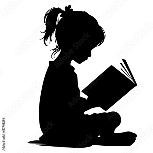 Child Reading book vector silhouette illustration black color pack