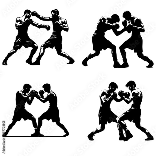 two boxer fight each other vector silhouette black color white background